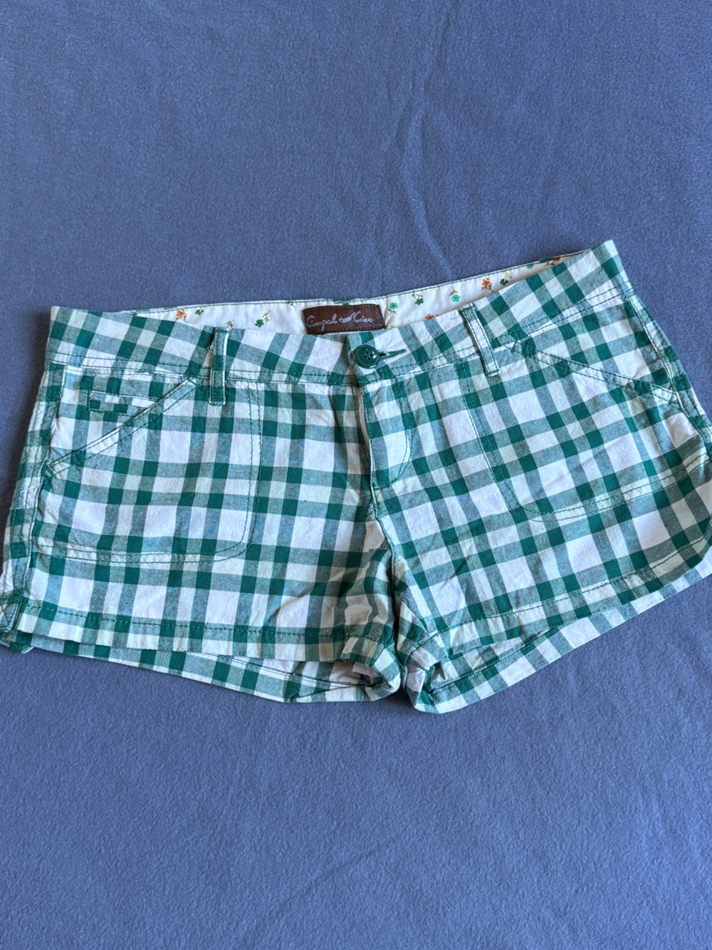 Green Plaid Low Rise Shorts